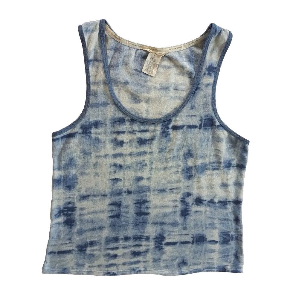 Lucky Brand Women‎ Large Tank Blouse Cloudy Coumoflage Pattern Style White/Blue